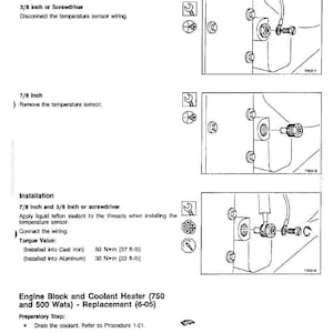 May include: Diagram from a manual showing steps for removing and installing a temperature sensor. Includes text instructions and illustrations of the process, with torque values in ft-lb and Nm. The page is labeled "Section 6 - Electrical System."