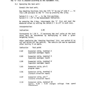 K&ouml;nnte beinhalten: Schwarz-wei&szlig; Dokument mit Text, der ein Testprogramm, Identifier C, zur &Uuml;berpr&uuml;fung von Eing&auml;ngen und elektrischen Funktionen detailliert. Enth&auml;lt Anweisungen, Anzeigen und Testpunkte f&uuml;r die Fahrzeugdiagnose.