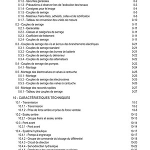 May include: A white document titled "TABLE DES MATI&Egrave;RES" with a detailed table of contents. The document lists various sections, including introduction, safety notes, and technical characteristics, with corresponding page numbers.