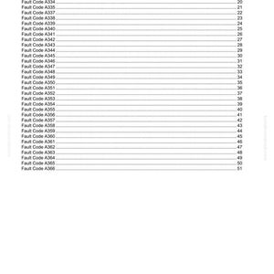 May include: A page from a manual with the title "40 Troubleshooting." The page lists fault codes A333 through A366 with corresponding page numbers. The document number CEN40181-04 is at the top.