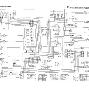 K&ouml;nnte beinhalten: Ein detailliertes Schwarz-Wei&szlig;-Schaltbild eines elektrischen Systems mit zahlreichen Linien, Symbolen und Komponenten. Der Text oben lautet "PORSCHE, LLC.3 Serial No. 5120 and up". Das Diagramm enth&auml;lt verschiedene Beschriftungen und Notizen.