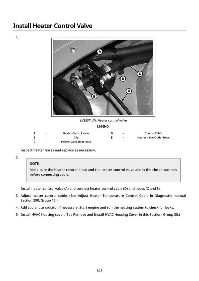 Pu&ograve; includere: Schema di installazione della valvola di controllo del riscaldatore di un'auto. L'immagine mostra la valvola, i tubi flessibili e il cavo di controllo, con le etichette da A a E. Le istruzioni testuali spiegano i passaggi di installazione e le precauzioni.