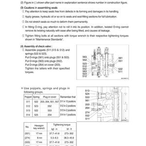 May include: A detailed technical diagram with text and illustrations, likely for mechanical assembly. It includes numbered steps, part references, and torque specifications in lbf-ft, along with a parts list and diagrams of components.