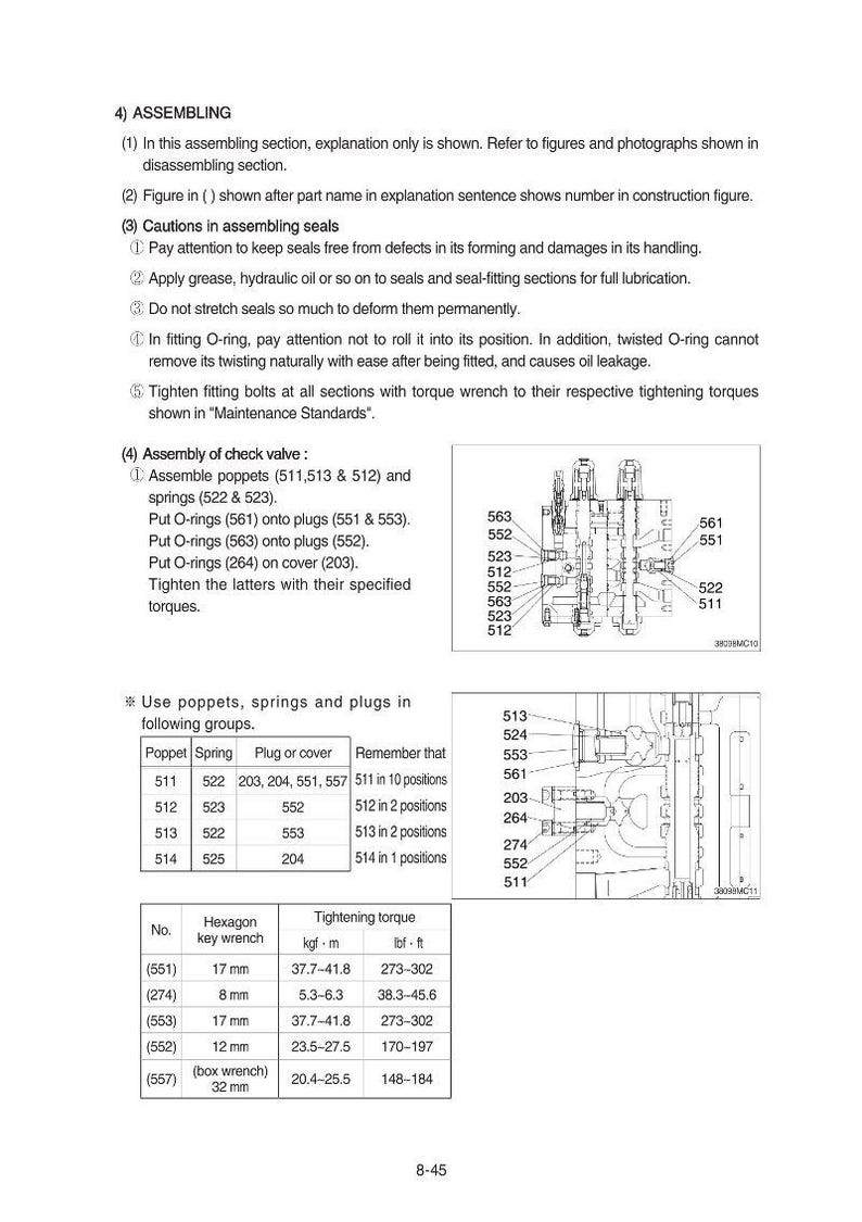 May include: A detailed technical diagram with text and illustrations, likely for mechanical assembly. It includes numbered steps, part references, and torque specifications in lbf-ft, along with a parts list and diagrams of components.