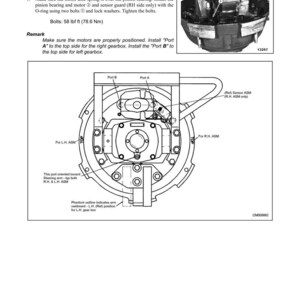 May include: Technical diagram for AWD gearbox assembly, featuring detailed illustrations and instructions. Includes bolt torque specifications of 58 lbf ft. The diagram shows the installation of the motor disc spring, pinion bearing, and sensor guard.