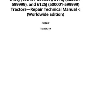 May include: A white page with black text detailing a repair manual for tractors. The text includes model numbers, the title "Tractors - Repair Technical Manual -: (Worldwide Edition)", and the date "Published on 28 November 2021".