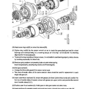 May include: An exploded diagram of a mechanical assembly labeled "Assembling Side Final Drive." The image shows various components, including gears, washers, and nuts, with numbered callouts for identification. The diagram is in black and white.