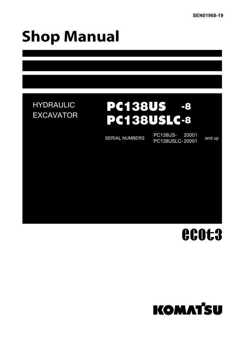 May include: A black and white shop manual cover. The text "Shop Manual" is at the top. The manual is for a hydraulic excavator, with model numbers PC138US-8 and PC138USLC-8. The Komatsu logo is at the bottom.