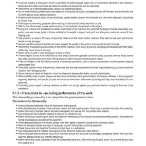 May include: A page from a manual titled "INTRODUCTION" with safety warnings and precautions for machinery maintenance. The text includes danger alerts, instructions for disconnecting terminals, and guidelines for handling fluids and components.