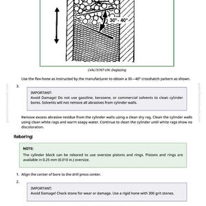 Pode incluir: Diagrama t&eacute;cnico que ilustra o processo de desglaceamento, com um padr&atilde;o de hachura cruzada e um &acirc;ngulo de 30-40 graus. O texto fornece instru&ccedil;&otilde;es e avisos sobre a limpeza dos furos do cilindro e o rebaixamento. Imagem de um manual.