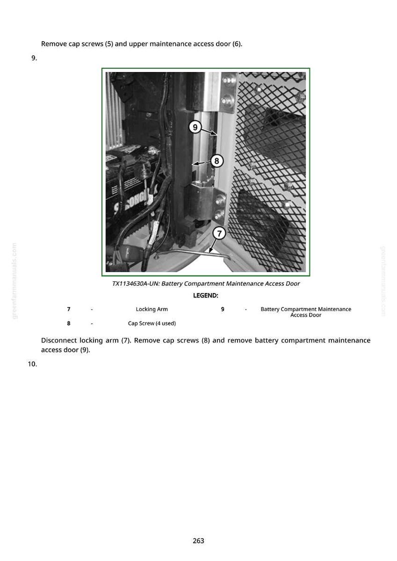 Puede incluir: Diagrama de una puerta de acceso de mantenimiento del compartimento de la bater&iacute;a con un brazo de bloqueo, tornillos de tapa y la propia puerta de acceso. Incluye etiquetas e instrucciones.