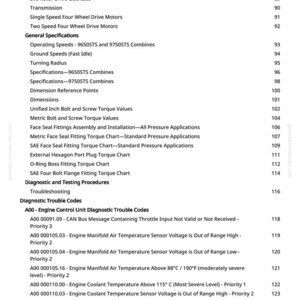 Puede incluir: Una p&aacute;gina de manual con una tabla de contenidos y c&oacute;digos de diagn&oacute;stico. El texto incluye t&eacute;rminos como "Temperatura del aire del colector del motor" y "Temperatura del refrigerante". El n&uacute;mero de p&aacute;gina es 3.