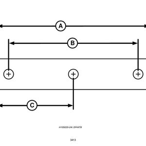 May include: Diagram of a rectangular object with three circular markings and measurement indicators labeled A, B, and C. The diagram is in black and white, with arrows indicating the dimensions of the object.