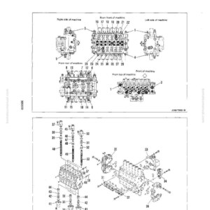 K&ouml;nnte beinhalten: Detaillierte technische Zeichnung von Maschinenkomponenten, einschlie&szlig;lich Hydraulikventilen, Zylindern und verschiedenen mechanischen Teilen. Die Zeichnung ist mit Nummern und Text beschriftet und bietet einen umfassenden Blick auf die innere Struktur der Maschine.