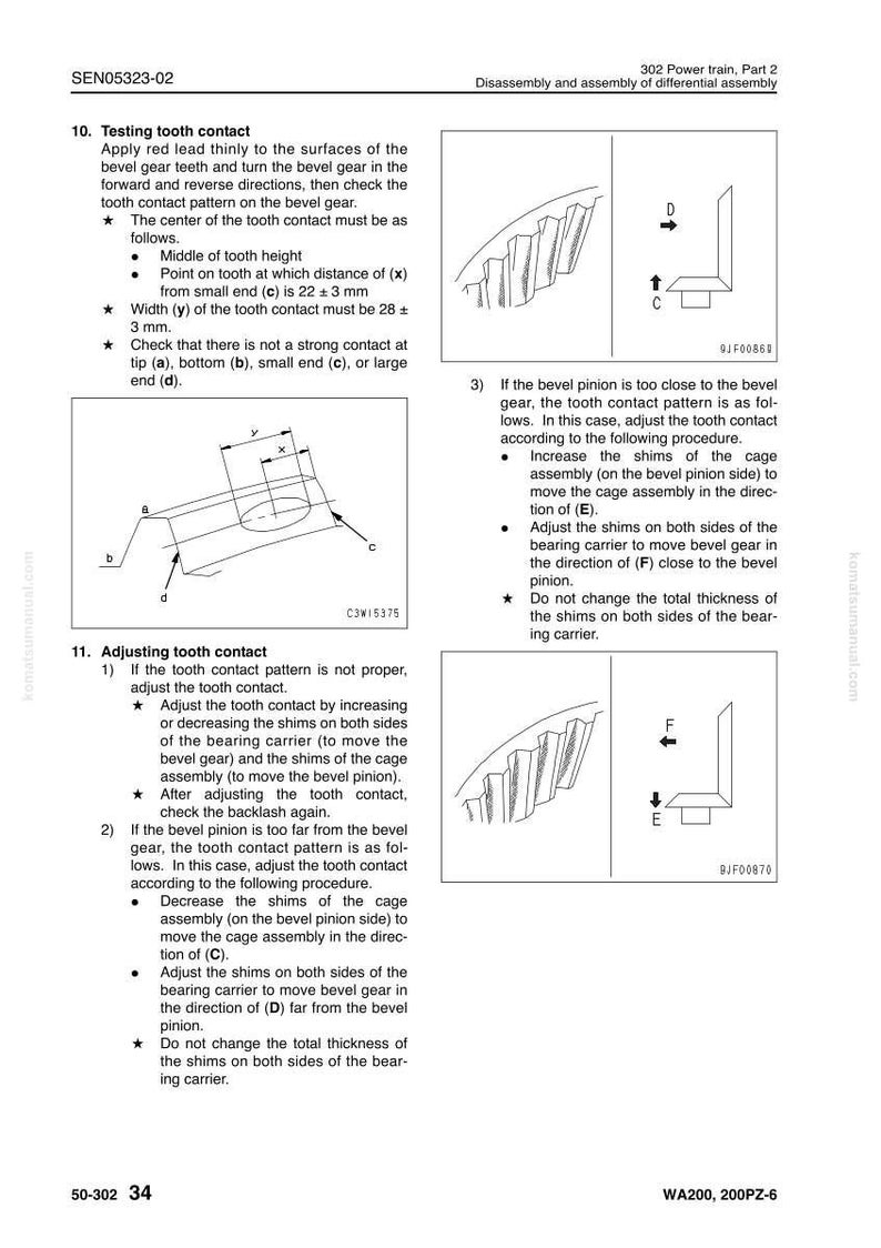 May include: Diagram from a manual showing the disassembly and assembly of a differential assembly. Includes diagrams with arrows and measurements, such as 22 &plusmn; 3 mm. Text provides instructions for adjusting tooth contact.