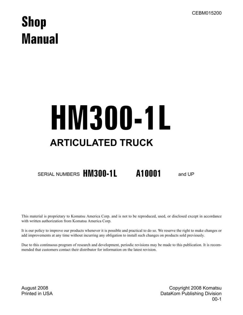 Komatsu Hm300-1L dumper servicemanual PDF | Verkstadsreparation | Direktnedladdning bild 3