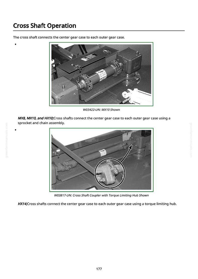 May include: Diagram of a mechanical system with text "Cross Shaft Operation." The image shows a cross shaft connecting the center gear case to each outer gear case. Includes close-up views and labels.