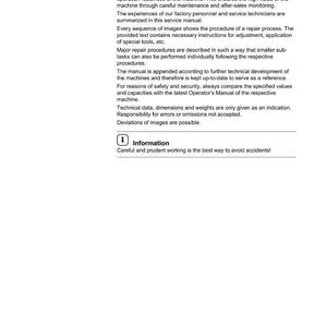 K&ouml;nnte beinhalten: Ein Servicehandbuch mit dem Titel &bdquo;Einf&uuml;hrung&ldquo; und &bdquo;Hinweis zu diesem Servicehandbuch&ldquo;. Das Handbuch enth&auml;lt Text zur Maschinenwartung, Reparaturverfahren und Sicherheitsinformationen. Das Weidemann-Logo ist sichtbar.