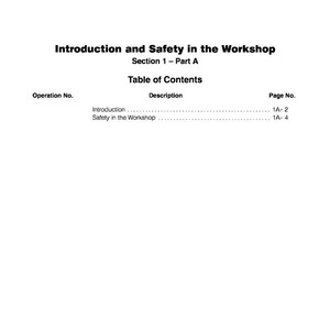 Pode incluir: P&aacute;gina de um manual intitulada "Introdu&ccedil;&atilde;o e Seguran&ccedil;a na Oficina". O documento inclui um &iacute;ndice com se&ccedil;&otilde;es sobre introdu&ccedil;&atilde;o e seguran&ccedil;a na oficina. O n&uacute;mero da p&aacute;gina &eacute; 1A-1.