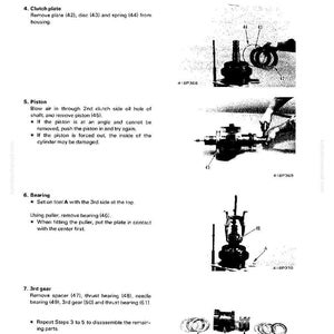 May include: Diagram illustrating clutch pack disassembly and assembly, with labelled parts such as plates, discs, springs, pistons, and bearings. Includes numbered steps and illustrations for mechanical repair and maintenance.