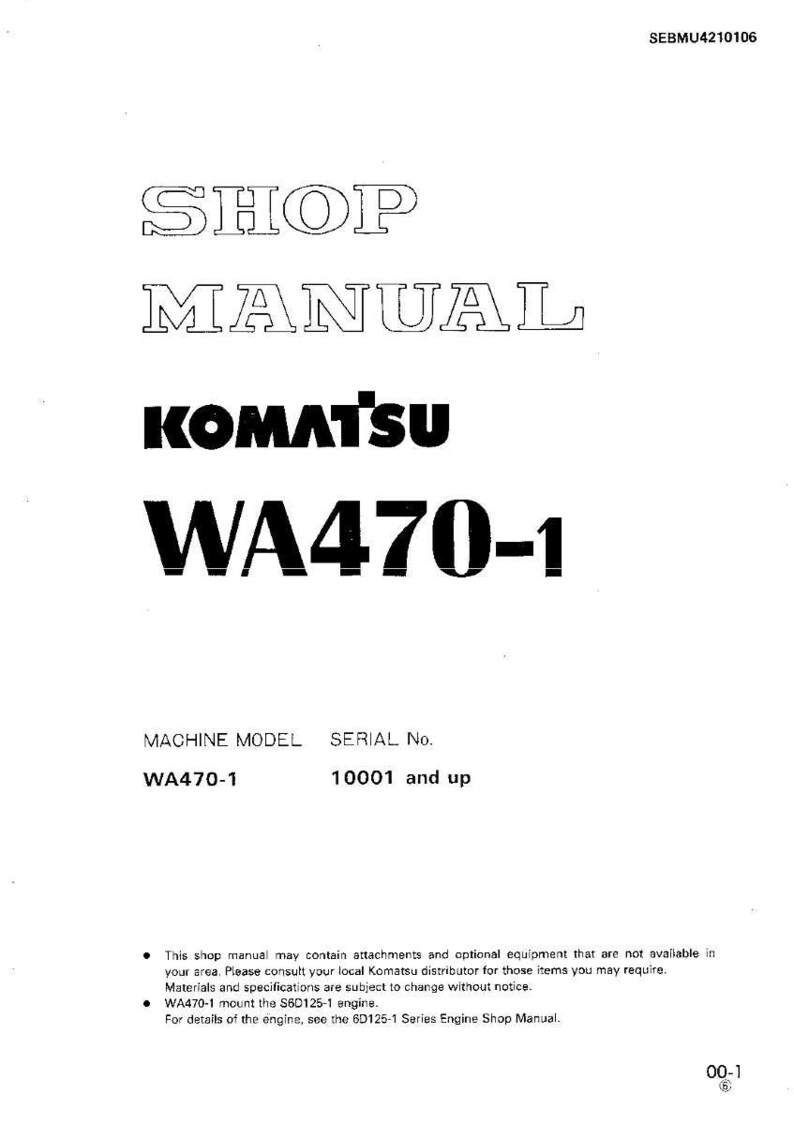 May include: A white shop manual with the text "SHOP MANUAL" at the top. Below is the brand name "KOMATSU" and the model "WA470-1". The serial number is "10001 and up".