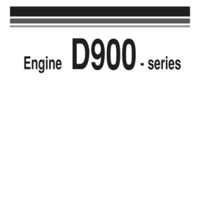 Może przedstawiać: Biała okładka instrukcji warsztatowej z czarnym tekstem. Tytuł "WORKSHOP MANUAL" znajduje się na g&oacute;rze, z napisem "Engine D900 - series" dużą czcionką. Logo Komatsu znajduje się na dole.