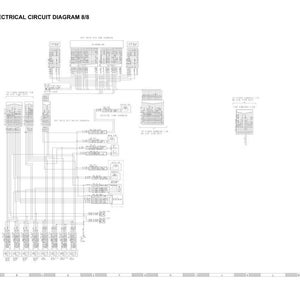 K&ouml;nnte beinhalten: Ein detailliertes elektrisches Schaltbild mit der Bezeichnung "ELECTRICAL CIRCUIT DIAGRAM 8/8", das zahlreiche miteinander verbundene Komponenten und Verkabelungen zeigt. Das Diagramm ist in Schwarzwei&szlig; mit Text und Symbolen.