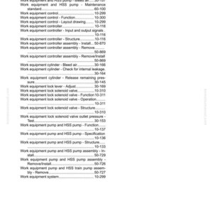 May include: A white page titled "INDEX" with a list of work equipment and HSS pump entries. Each entry has a corresponding page number. The text is black, and the page numbers are on the right-hand side.