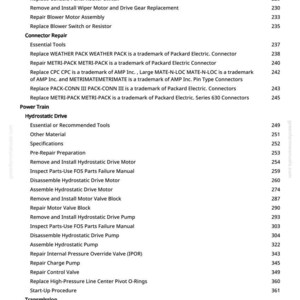 May include: A detailed page from a manual, listing automotive repair procedures. Sections include Accessory Circuit, Connector Repair, Power Train, and Transmission. Text includes "Replace", "Repair", and "Remove and Install" instructions.