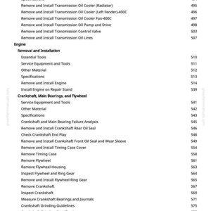 Puede incluir: Una p&aacute;gina del manual greenfarmmanuals.com, que enumera los procedimientos de reparaci&oacute;n de autom&oacute;viles. Los temas incluyen aceite de transmisi&oacute;n, extracci&oacute;n del motor, cig&uuml;e&ntilde;al y mantenimiento del volante. La p&aacute;gina incluye un &iacute;ndice con n&uacute;meros de p&aacute;gina.