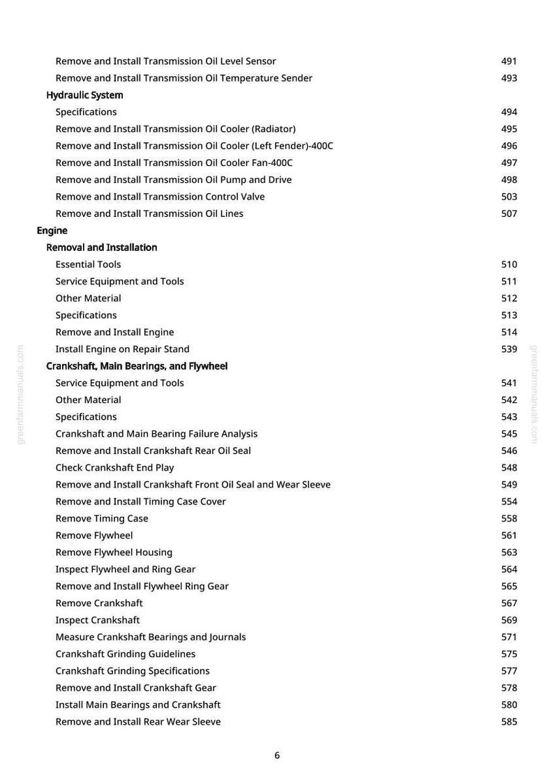 Puede incluir: Una p&aacute;gina del manual greenfarmmanuals.com, que enumera los procedimientos de reparaci&oacute;n de autom&oacute;viles. Los temas incluyen aceite de transmisi&oacute;n, extracci&oacute;n del motor, cig&uuml;e&ntilde;al y mantenimiento del volante. La p&aacute;gina incluye un &iacute;ndice con n&uacute;meros de p&aacute;gina.