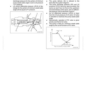 Op de afbeelding: Technisch diagram van een klepconstructie, met een doorsnede met labels en een grafiek die de pompstroom en de overstroomklepstroom illustreert. Tekst bevat "10 Structuur, functie en onderhoudsstandaard Functies en werking door klep."
