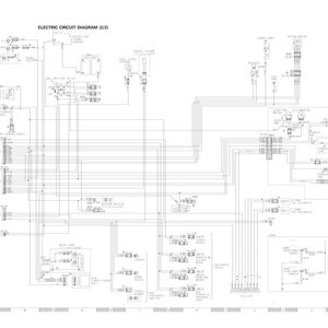 K&ouml;nnte beinhalten: Ein detailliertes Schwarz-Wei&szlig;-Elektroschaltbild mit der Bezeichnung "ELECTRIC CIRCUIT DIAGRAM (2/2)". Das Diagramm zeigt zahlreiche Linien, Symbole und Textbeschriftungen, die die Verbindungen und Komponenten eines elektrischen Systems veranschaulichen. Das Diagramm befindet sich auf wei&szlig;em Hintergrund.