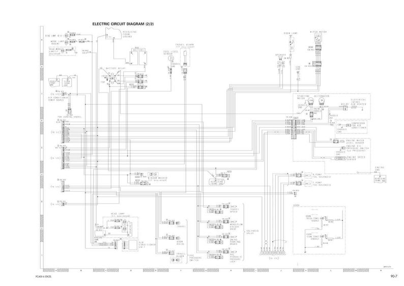 K&ouml;nnte beinhalten: Ein detailliertes Schwarz-Wei&szlig;-Elektroschaltbild mit der Bezeichnung "ELECTRIC CIRCUIT DIAGRAM (2/2)". Das Diagramm zeigt zahlreiche Linien, Symbole und Textbeschriftungen, die die Verbindungen und Komponenten eines elektrischen Systems veranschaulichen. Das Diagramm befindet sich auf wei&szlig;em Hintergrund.
