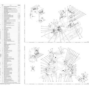 以下が含まれることがあります： 機械部品の詳細なイラスト、分解図、ラベル付き部品を含むエンジニアリング図。 図には部品リストと機械の複数のビューがあり、接続を示す線があります。