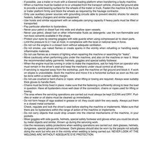 May include: A page from a manual with safety instructions. The text includes warnings about towing, fuel handling, and welding. The document is titled "SECTION 1001" and has an edition date of 07-2013.
