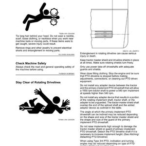 May include: A safety manual page with black and white illustrations and text. The page includes warnings about machine safety, including illustrations of people near machinery and diagrams of mechanical components.