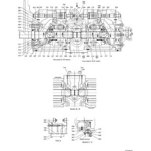 May include: Technical diagram of a main pump, featuring detailed component illustrations and numerical labels. The black and white drawing includes cross-sections and annotations, with text indicating sections and views.