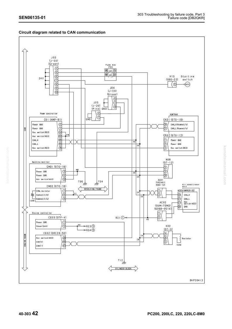 May include: Detailed circuit diagram related to CAN communication, featuring various components like switches, controllers, and connectors. The diagram includes text labels, electrical symbols, and connection lines, with voltage specifications.
