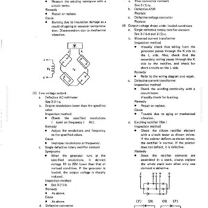 May include: Technical diagram from the EG Series, featuring electrical schematics and troubleshooting steps for a generator. Includes diagrams of rectifier elements and voltage output checks. The page is labeled 04-15.