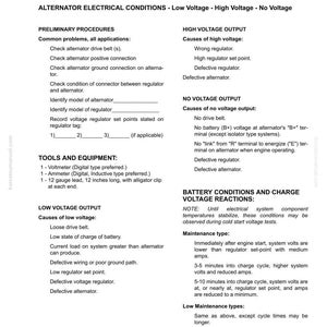 Pode incluir: Um guia de solu&ccedil;&atilde;o de problemas para alternadores de ve&iacute;culos, detalhando condi&ccedil;&otilde;es el&eacute;tricas como baixa, alta e sem tens&atilde;o. Inclui procedimentos preliminares, causas e dicas de manuten&ccedil;&atilde;o. Lista ferramentas e equipamentos.