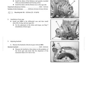 May include: Technical diagram illustrating disassembly and assembly procedures for a power train component. Includes detailed instructions, tool references (H24, H31), and measurements in millimeters and Newton-meters. Features close-up images of mechanical parts.