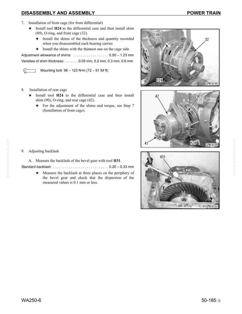 May include: Technical diagram illustrating disassembly and assembly procedures for a power train component. Includes detailed instructions, tool references (H24, H31), and measurements in millimeters and Newton-meters. Features close-up images of mechanical parts.
