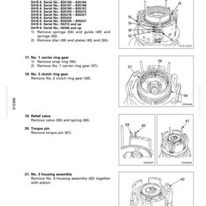 May include: Diagram of a transmission assembly with detailed illustrations and labels. Includes exploded views of components like springs, gears, and pins, with serial numbers and part numbers for reference. The text reads "Disassembly and Assembly".