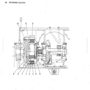 May include: Diagram of a steering clutch system, labeled with numbers and text. The diagram includes a bevel gear shaft, maintenance standard, and the text "STEERING CLUTCH". The image is a technical drawing with various mechanical components.