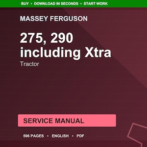 Puede incluir: Un manual de servicio para tractores Massey Ferguson, incluyendo los modelos 275 y 290, con funciones Xtra. La portada es de color burdeos oscuro con texto blanco. El manual tiene 596 p&aacute;ginas y est&aacute; en ingl&eacute;s.