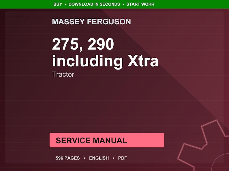 Puede incluir: Un manual de servicio para tractores Massey Ferguson, incluyendo los modelos 275 y 290, con funciones Xtra. La portada es de color burdeos oscuro con texto blanco. El manual tiene 596 p&aacute;ginas y est&aacute; en ingl&eacute;s.