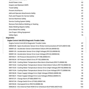 May include: A white-background page from a manual with safety guidelines and diagnostic trouble codes for an engine control unit. The text includes warnings and error codes.