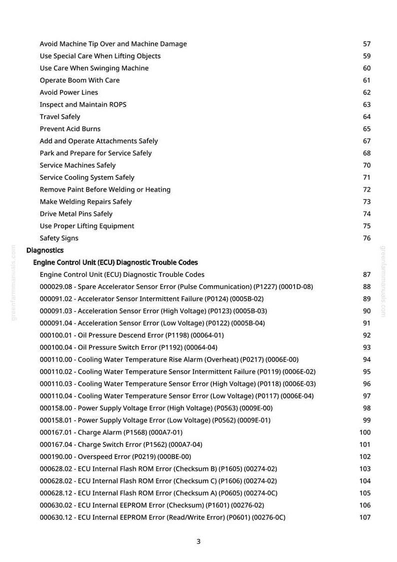 May include: A white-background page from a manual with safety guidelines and diagnostic trouble codes for an engine control unit. The text includes warnings and error codes.