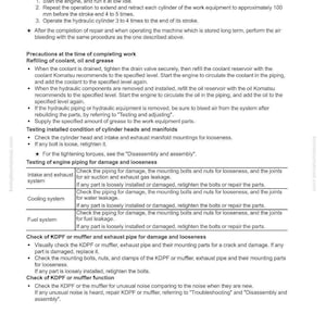 May include: A page from a manual titled "00 Index and foreword" with safety and general information. The text includes instructions for hydraulic cylinder maintenance, coolant, oil, and grease refilling, and testing engine components. The page is from a 140E-6 series manual.